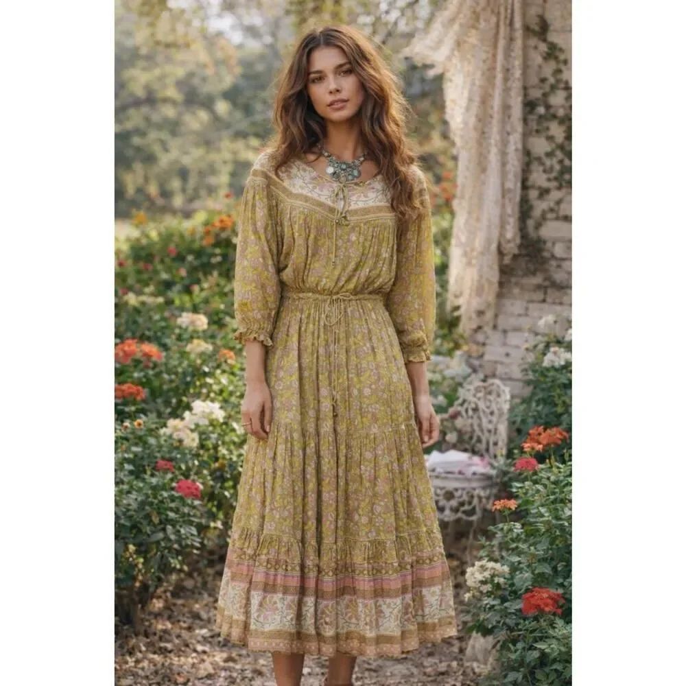 Spell Gypsy Collective x Free People Boho Maxi Dress Floral Viscose Relaxed S
